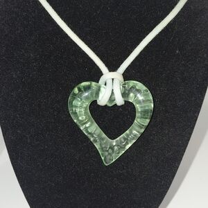 Baccarat Open Heart Necklace Pendant Pale Green Crystal Glass Matte GUC